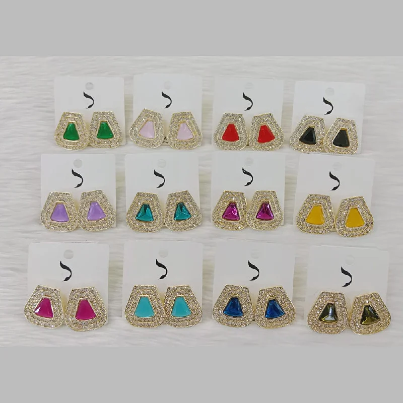 women’s oval earrings-Dhwani Gold Plated Austrian Stone Studs Earrings (Assorted Color)