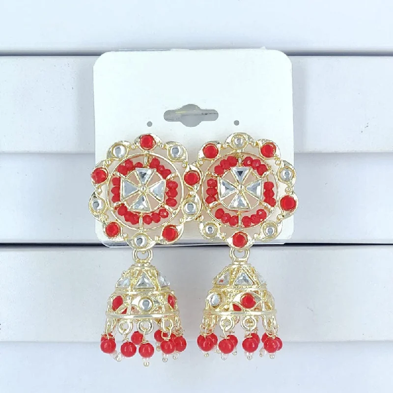 women’s diamond hoop earrings-Corbeda Fashion Gold Plated Kundan And Beads Jhumki Earrings