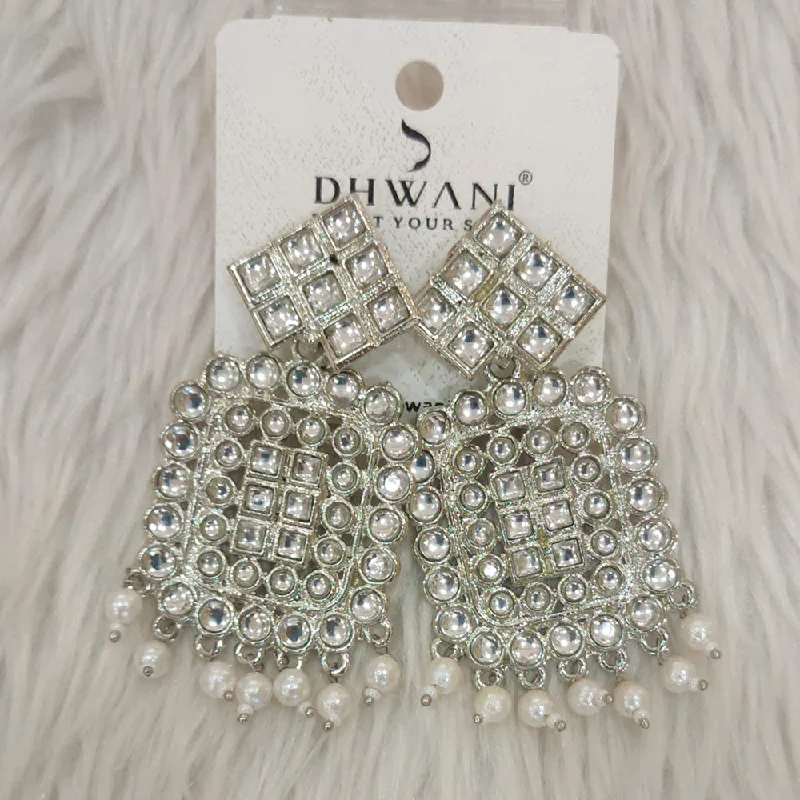 women’s twirl earrings-Dhwani Silver Plated Kundan Stone Dangler Earrings