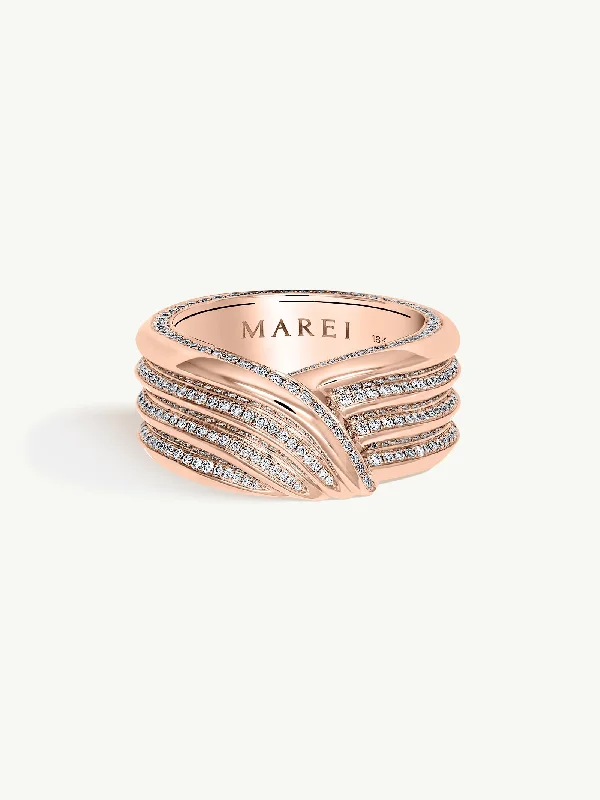 women’s halo diamond engagement rings-Pharaoh II Pavé-Set Brilliant White Diamond Ring In 18K Rose Gold