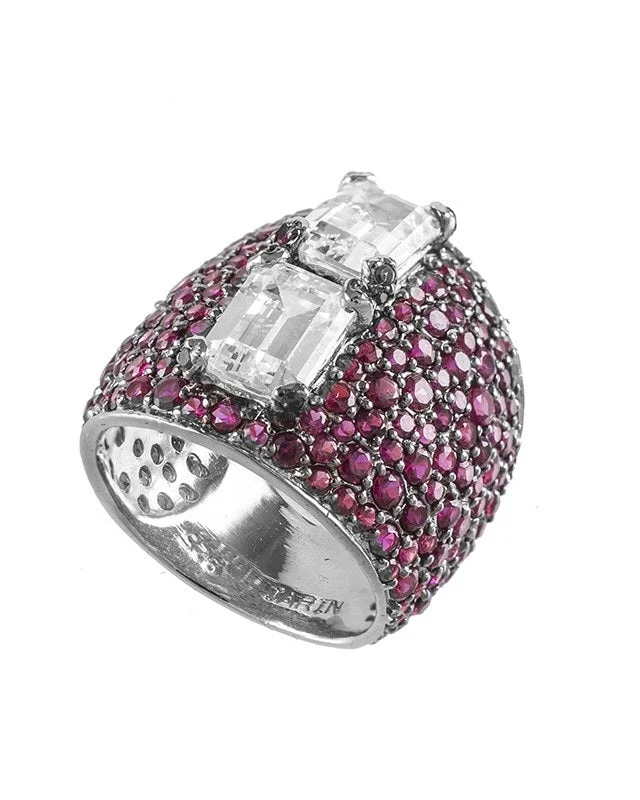 women’s simple rings-Ruby CZ Pave Cigar Band