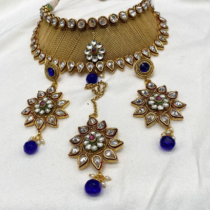 women’s simple necklaces-Amoliya Jewels Brass Polki Kundan Designer Choker Necklace Set