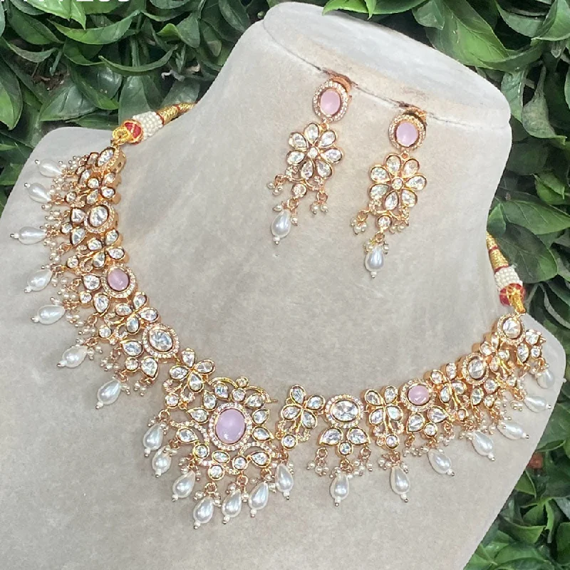 women’s heart-shaped gold necklaces-Royal Kundan Jewellery Gold Plated Polki Kundan And Pearls Necklace Set