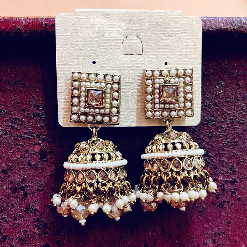 women’s silver ear cuffs-Shree Chamunda Jewellers Gold Plated Crystal And Pearl Jhumki Earrings