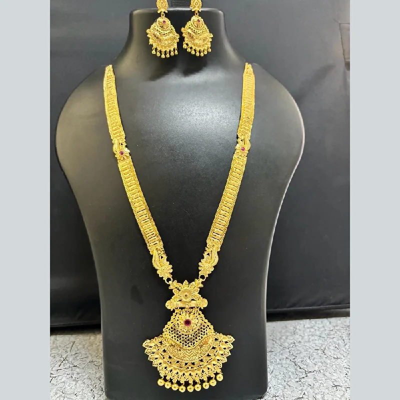 women’s ruby necklaces-Pari Art Jewellery Forming Gold Long Necklace Set