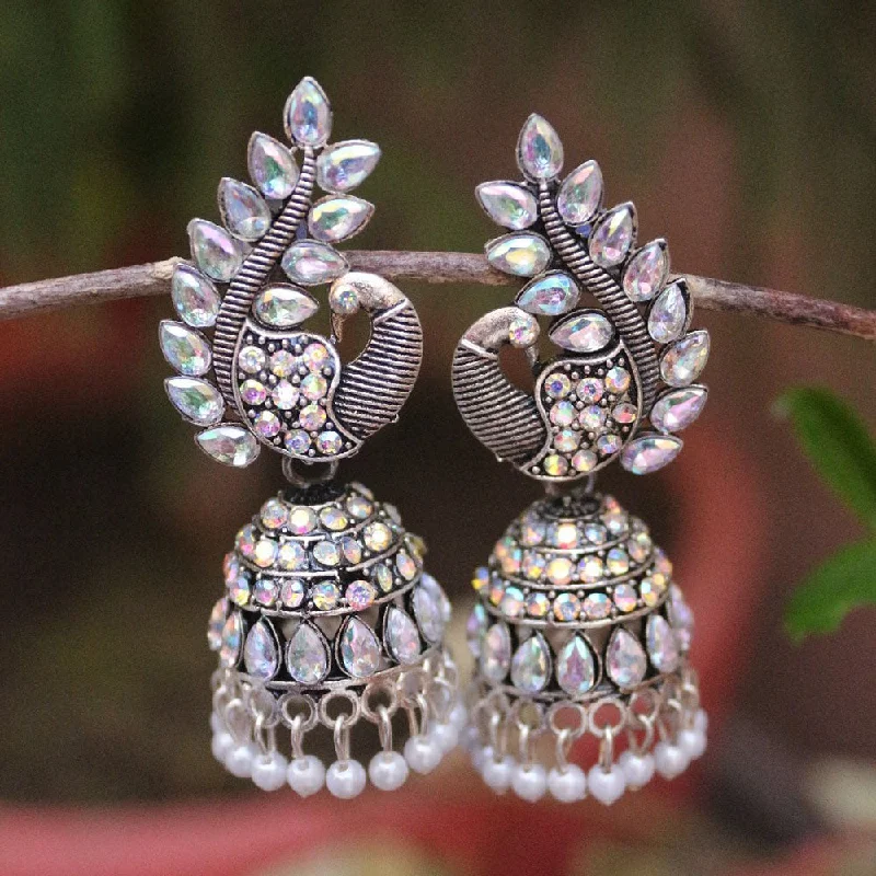 women’s personalized earrings-H K Fashion Silver Plated Austrian Stone And Pearls Jhumki Earrings