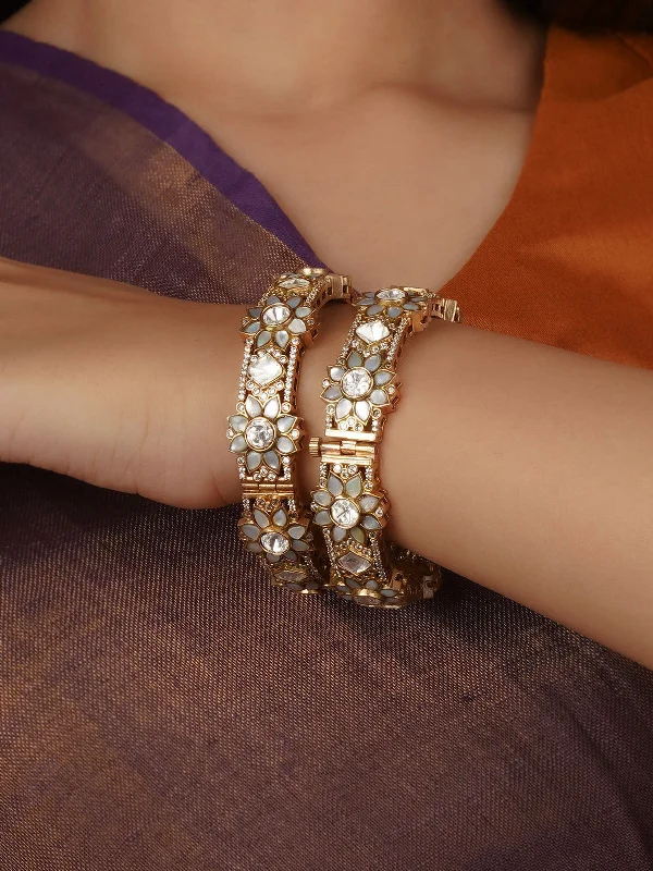 women’s simple bracelets-Gold Plated Faux Polki Bangles - PK-BAN16