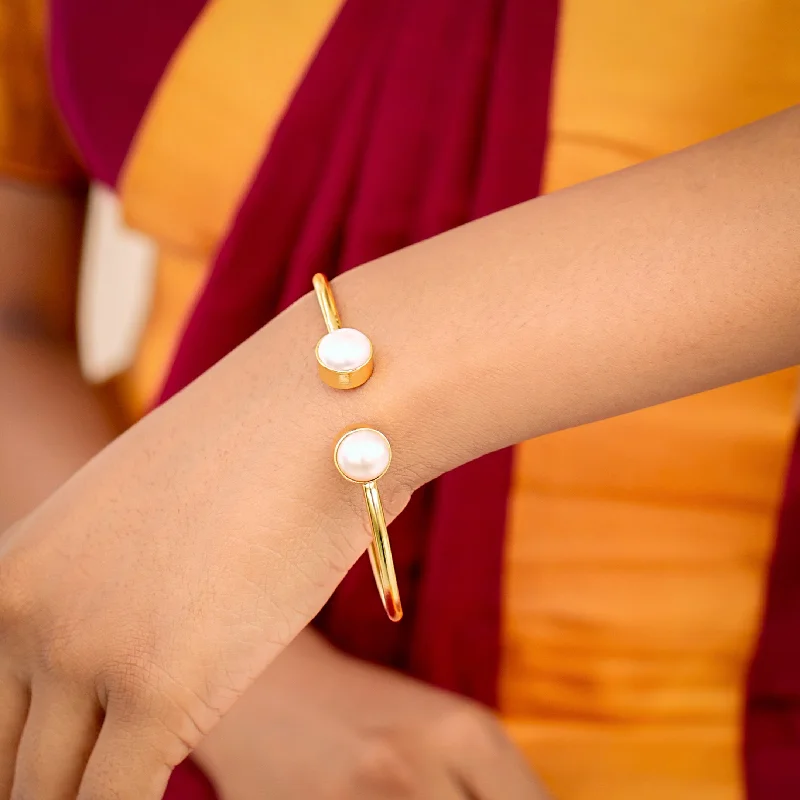 women’s vintage bangles-Gold Plated Adjustable Pearl Bangle - AS100425