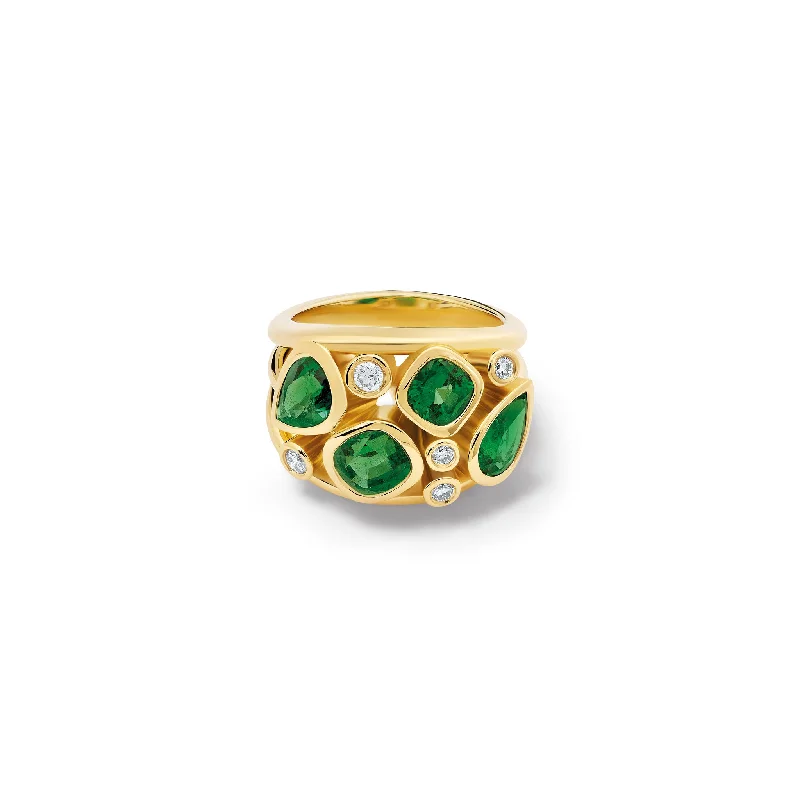 women’s ruby rings-Multi Aeneus Ring 18ct Yellow Gold - Demantoid Green Garnet & Diamond