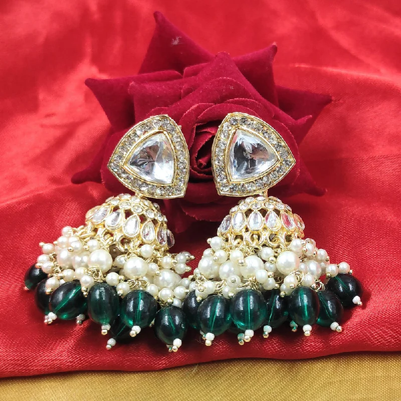 women’s birthstone earrings-Gehana Mahal Gold Plated Crystal Stone And Pearl Jhumki Earrings