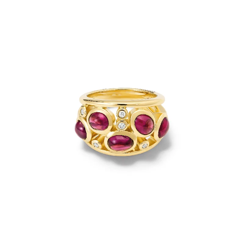 women’s unique rings-Multi Aeneus Ring 18ct Yellow Gold - Cabochon Rhodolite Garnet & Diamond