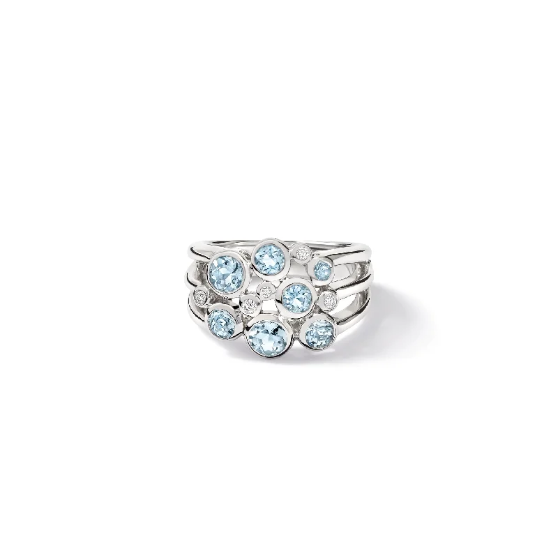 women’s boho rings-Cirkel Ring 18ct White Gold - Aquamarine & Diamond