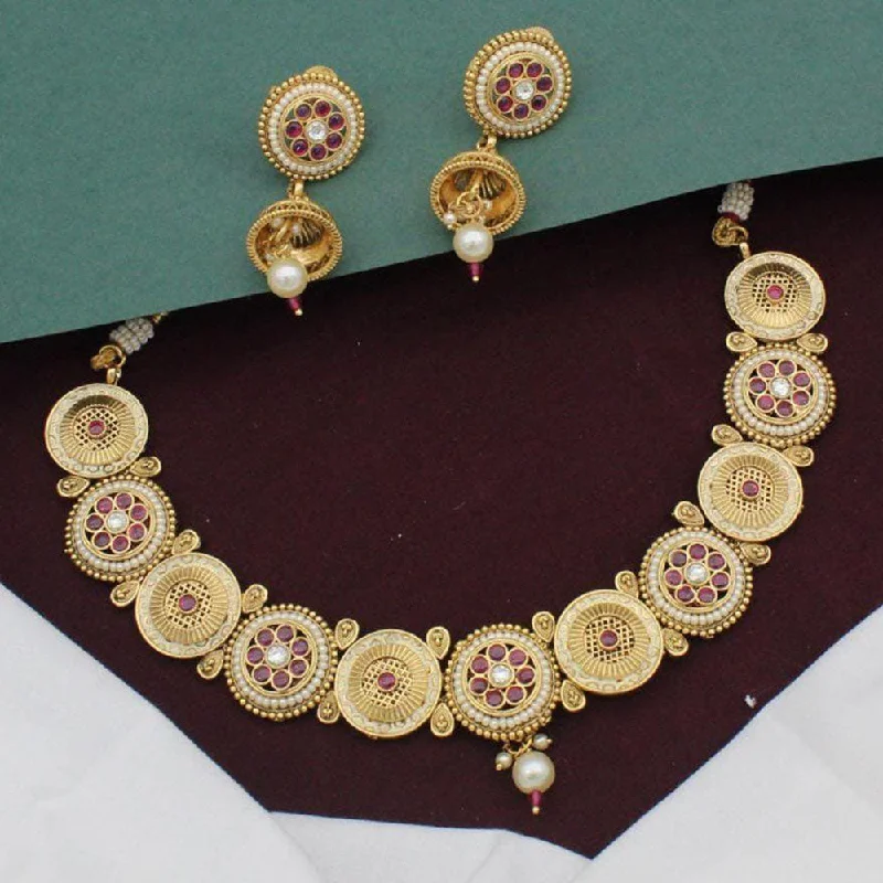 women’s matching necklaces and earrings-Kavita Art Gold Plated Kundan Stone Choker Necklace Set