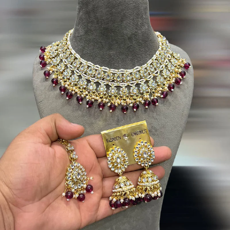 women’s sapphire pendant necklaces-Hira Collection Gold Plated Kundan Stone And Pearls Necklace Set