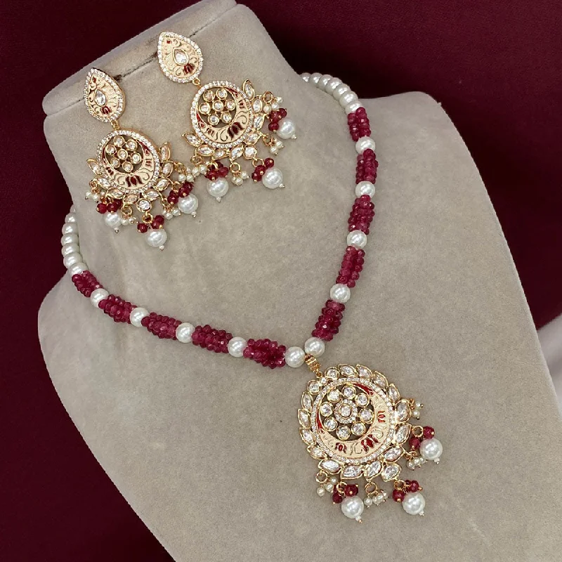 women’s heart pendant necklaces-Amoliya Jewels Pearl & Kundan Necklace Set