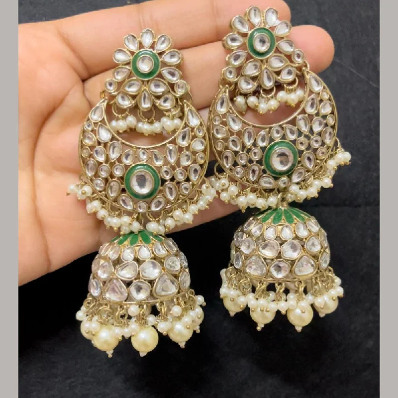 women’s heart-shaped stud earrings-ShringarStreet Gold Plated Kundan Stone And Pearl Jhumki Earrings