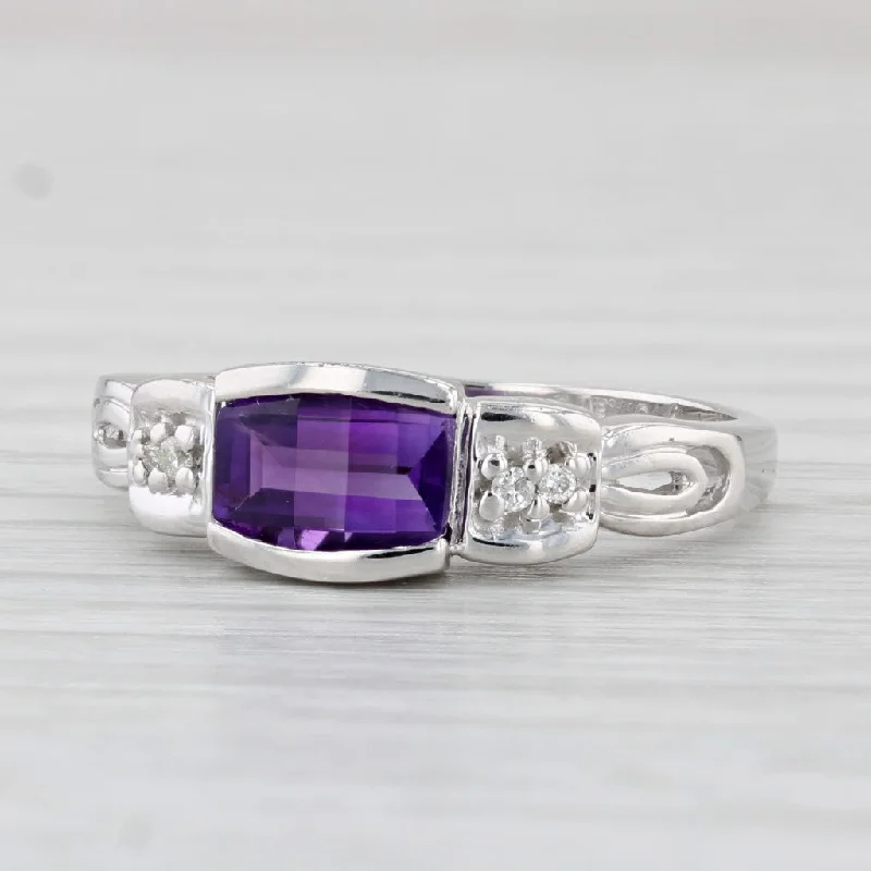 women’s vintage-inspired engagement rings-0.64ctw Amethyst Diamond Ring 14k White Gold Size 7.25