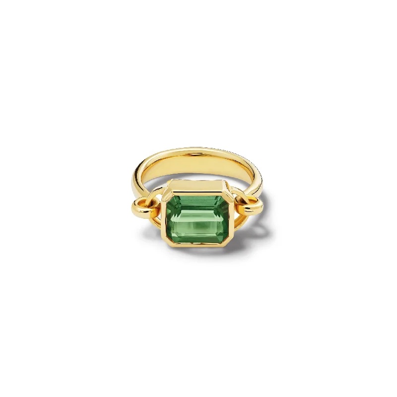 women’s oval-cut diamond rings-Baguette Ring 18ct Yellow Gold - Indicolite Green Tourmaline