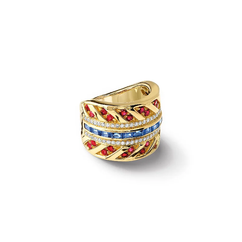 women’s chunky rings-Palazzasso Ring 18ct Yellow Gold - Sapphire, Ruby & Diamond