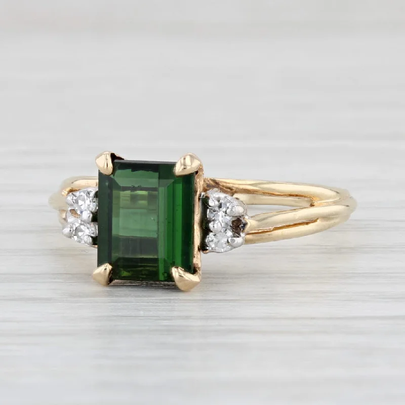 women’s platinum engagement rings-1.54ctw Emerald Cut Green Tourmaline Diamond Ring 10k Yellow Gold Size 6