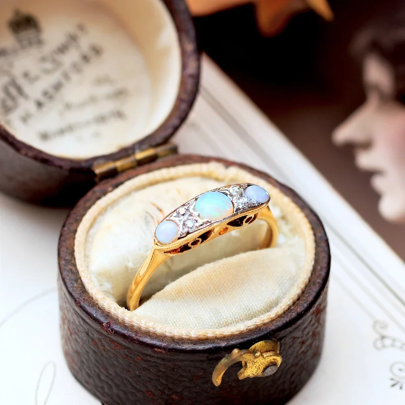 women’s solitaire engagement rings-Gorgeous Edwardian Opal & Diamond Ring