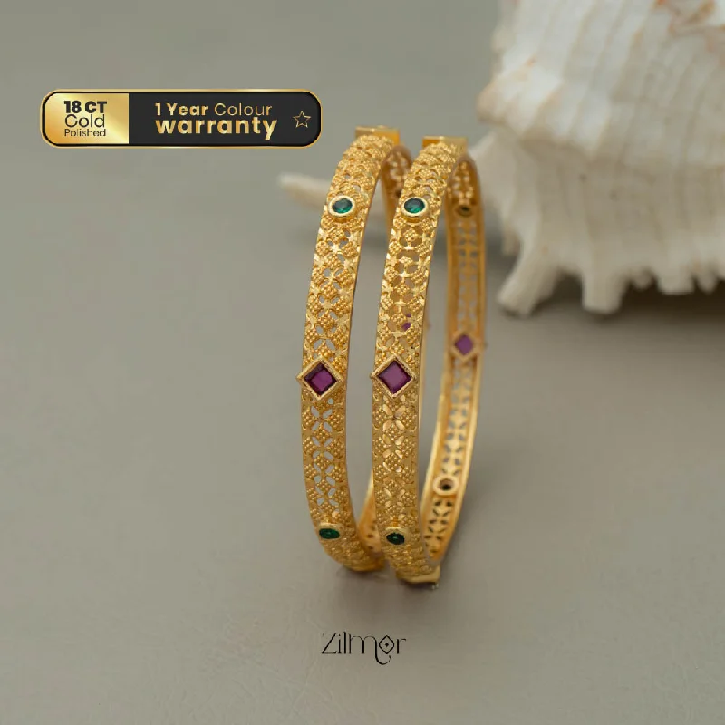 women’s infinity bangles-Gold Plated stone bangle - SK10056 (pair)