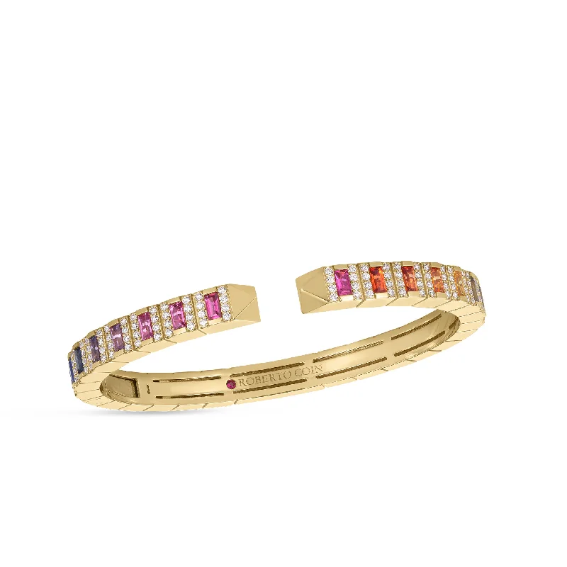 women’s classic bracelets-18K YELLOW GOLD OBELISCO MIXED STONE PAVE BANGLE