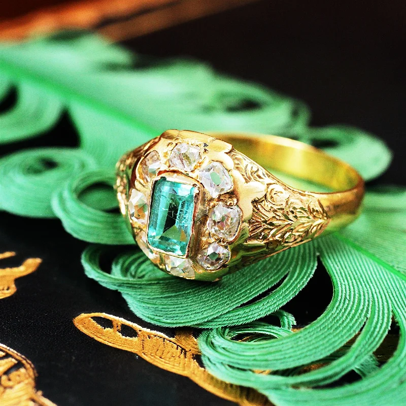 women’s custom gold engagement rings-An Exquisite Early Victorian Emerald & Diamond Ring