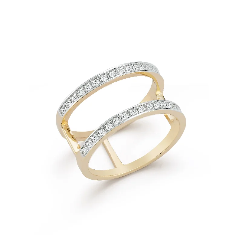 women’s romantic halo engagement rings-14kt La Barre Double Bar Diamond Ring