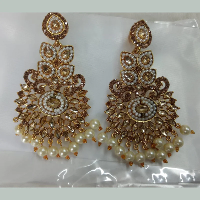 women’s dangle earrings-Khushboo Jewellers Gold Plated Crystal Stone And Pearl Dangler Earrings