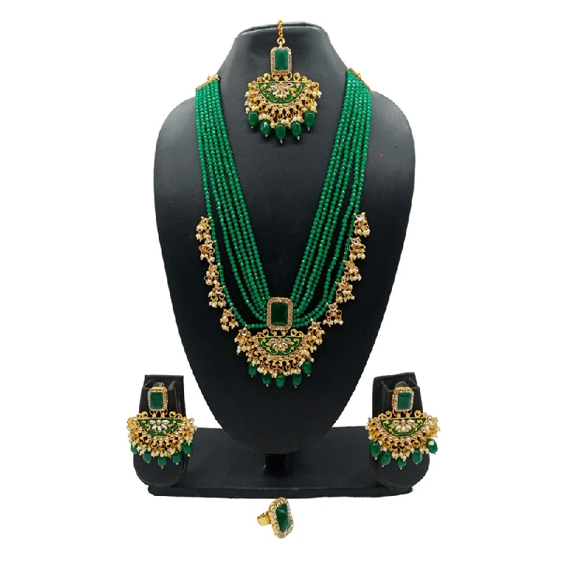 women’s geometric necklaces-Gehana Mahal Gold Plated Multi Layer Beads Long Necklace Set