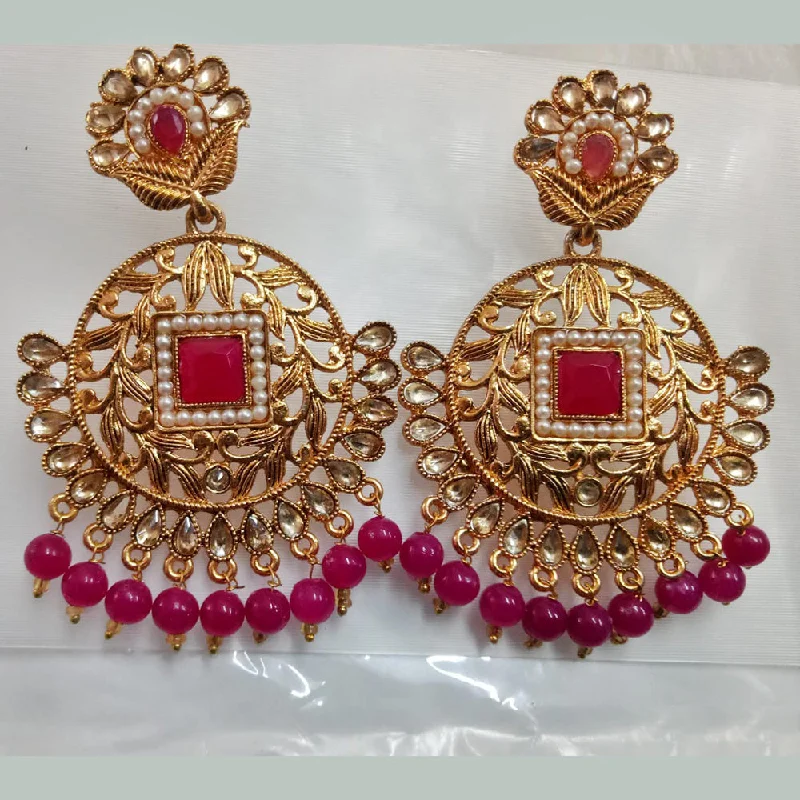 women’s gold earrings-Khushboo Jewellers Gold Plated Crystal Stone And Beads  Dangler Earrings