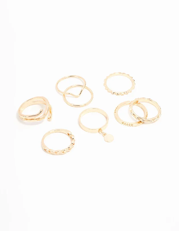 women’s stackable rings-Gold Swirl Mixed Stacking Rings 8-Pack