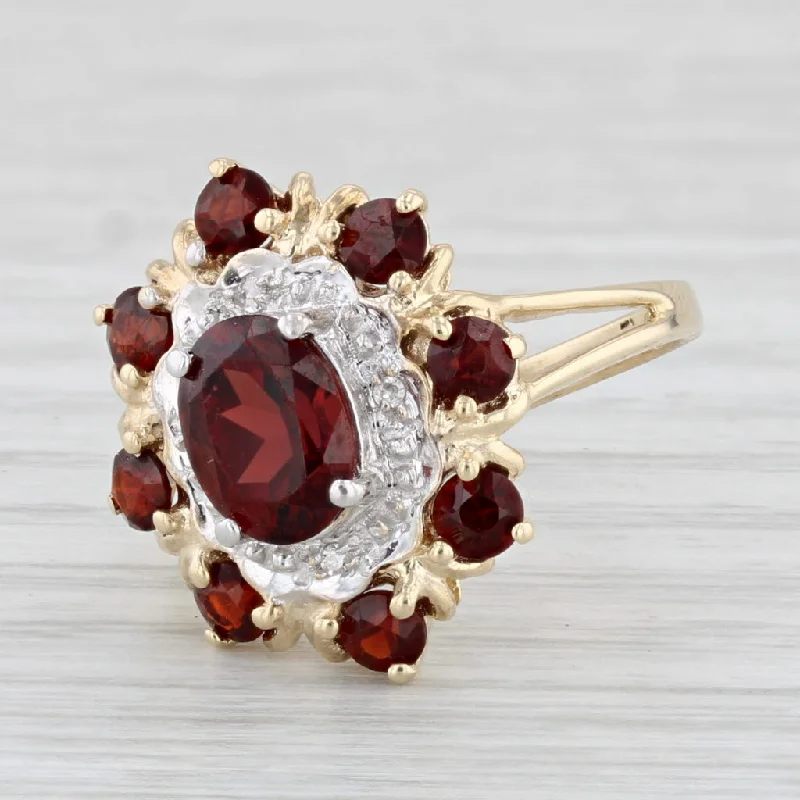 women’s sapphire engagement rings-2.60ctw Garnet Diamond Ring 10k Yellow Gold Size 7.25 Cocktail