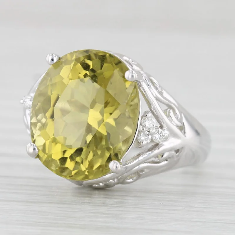 women’s affordable engagement rings-8.83ctw Lemon Quartz Diamond Ring 14k White Gold Size 7.25 Cocktail