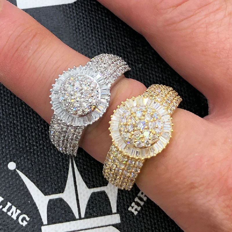 women’s stackable engagement rings-Baguette Sunburst Diamond Ring 2.18cttw 10K Gold