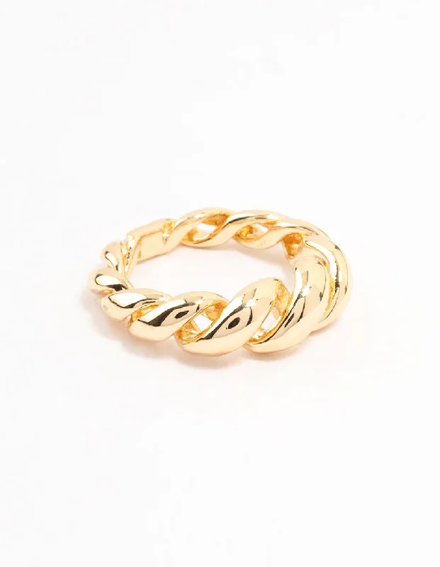 women’s sparkling rings-Gold Plated Swirl Coil Ring