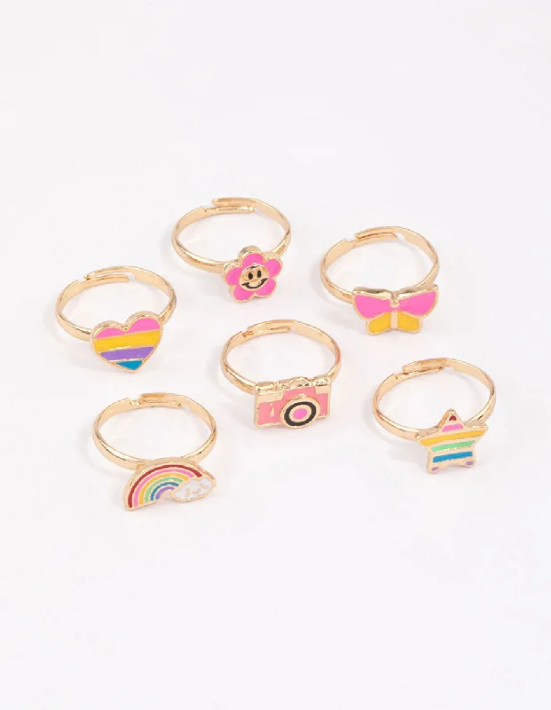 women’s yellow gold rings-Kids Rainbow Ring 6-Pack