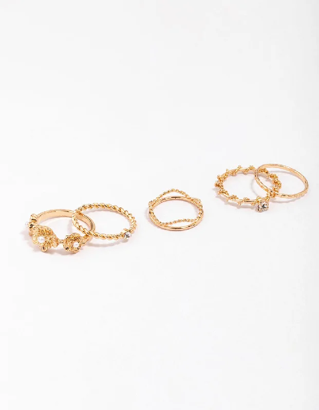 women’s bridal rings-Gold Twisted Flower Ring Pack