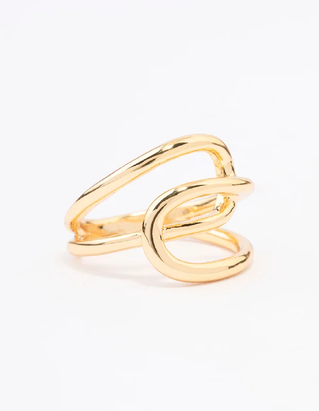 women’s square diamond rings-Gold Plated Interlocked Ring