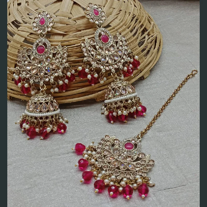 women’s birthstone earrings-Sai Fashion Gold Plated Crystal Stone Jhumki Earrings With Maangtikka