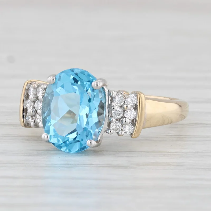 women’s luxurious engagement rings-3.28ctw Oval Blue Topaz Diamond Ring 14k Yellow Gold Size 7