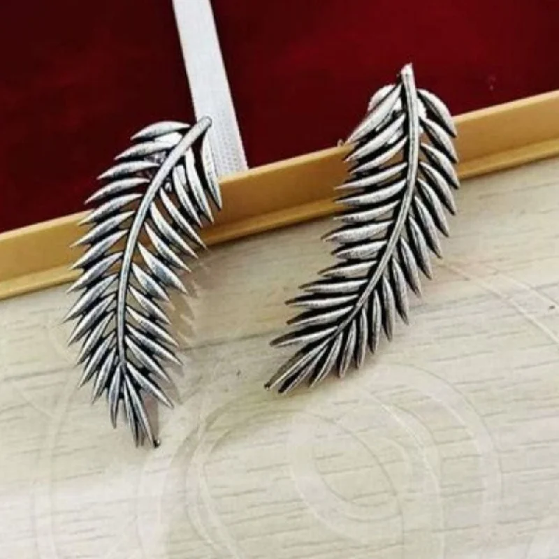 women’s luxury earrings-Bevy Pearls Oxidised Plated Feather Designs Earrings