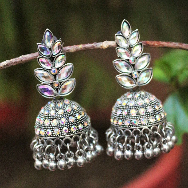 women’s ear thread earrings-H K Fashion  Silver Plated  Crystal Stone  Jhumki Earrings