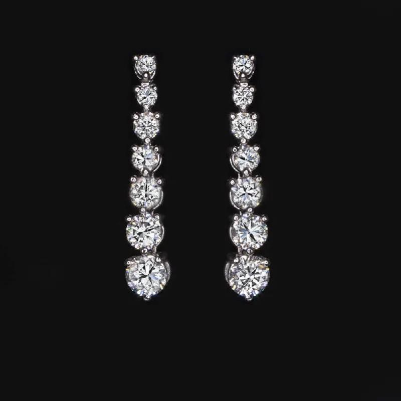 women’s long earrings-2.20ct LAB CREATED DIAMOND DROP EARRINGS GRADUATED DANGLE ROUND CUT 14k GOLD