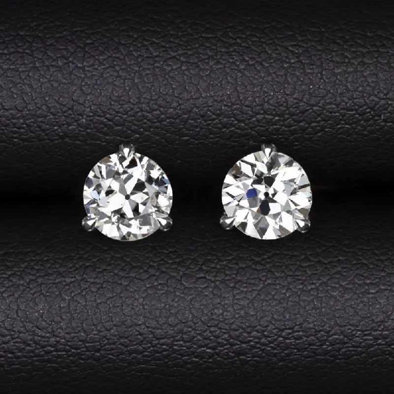 women’s glamorous earrings-0.82ct OLD EUROPEAN CUT DIAMOND STUD EARRINGS F-G SI1-SI2 PAIR NATURAL 14K WG