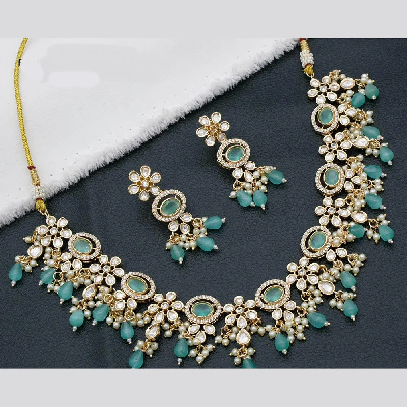 women’s heart-shaped gold necklaces-Manisha Jewellery Gold Plated Polki Kundan Stone And Pearls Necklace Set