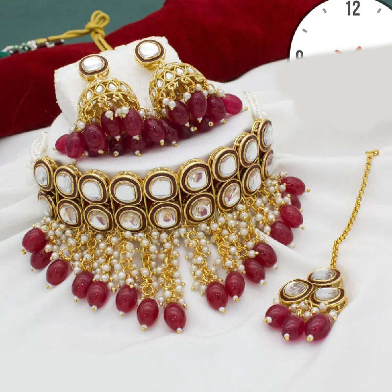 women’s multi-layer necklaces-Kavita Art Gold Plated Kundan Stone And Pearl Choker Necklace Set