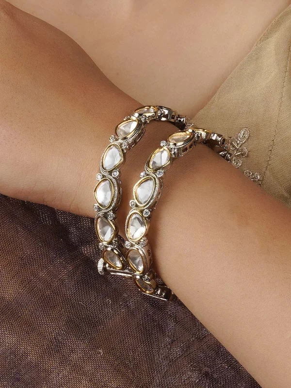 women’s stackable silver bracelets-White Color Faux Diamond Bangles - CZBANGLE42SL