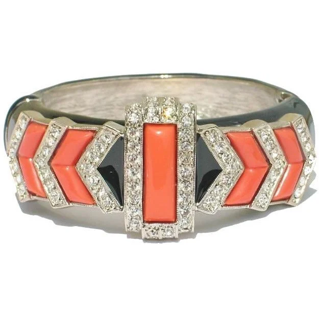 women’s silver bangles-Coral deco cuff